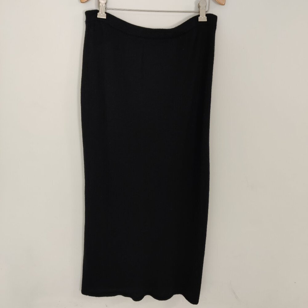 Monsoon Women's Wool Knit Black Midi Skirt Size 10 Old Money Quiet Luxury Ribbed